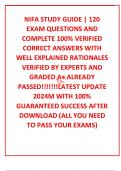 NIFA STUDY GUIDE | 120 EXAM QUESTIONS AND  COMPLETE 100% VERIFIED CORRECT ANSWERS WITH WELL EXPLAINED RATIONALES VERIFIED BY EXPERTS AND GRADED A+ ALREADY PASSED!!!!!!!LATEST UPDATE 2024M WITH 100% GUARANTEED SUCCESS AFTER DOWNLOAD (ALL YOU NEED TO PASS Y