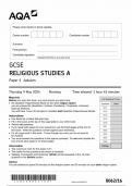 AQA GCSE RELIGIOUS STUDIES PAPER 1 QUESTION PAPER 2024 (8062/16 :Judaism )