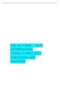 PHI 105 TOPIC 7 QUIZ  INFORMATION LITERACY POST-TEST QUESTIONS AND ANSWERS