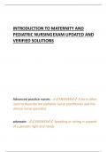 INTRODUCTION TO MATERNITY AND PEDIATRIC NURSINGEXAM UPDATED AND VERIFIED SOLUTIONS