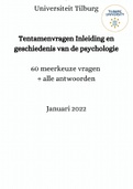 Nieuw (Jan 2022) tentamen - Inleiding en geschiedenis van de psychologie - Universiteit Tilburg - 60 vragen en antwoorden - pittig!