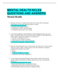 MENTAL HEALTH NCLEX QUESTIONS AND ANSWERS Mental Health