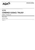 AQA GCSE COMBINED SCIENCE TRILOGY PAPER 6 PHYSICS 2H Mark scheme Specimen 2018 Version