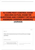 NJ CORE PEST CONTROL EXAM 2024-2025 ACTUAL EXAM 100 QUESTIONS AND CORRECT DETAILED ANSWERS (VERIFIED ANSWERS) |AGRADE