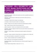 MCGRAW - HILL GEOMETRY UNIT 1 TEST BANK QUESTIONS WITH CORRECT DETAILED ANSWERS – UPDATED!! 