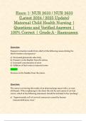 Exam 1: NUR 2633 / NUR2633 (Latest 2024 / 2025 Update) Maternal Child Health Nursing | Questions and Verified Answers | 100% Correct | Grade A - Rasmussen