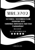 MRL3702 OCTOBER / NOVEMBER EXAMINATION COMPLETE ANSWERS 2024 {DUE DATE : 13-17 OCTOBER 2024} Well Written Exam Answers in accordance to All exam questions provided ||| 