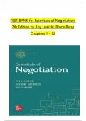 TEST BANK For Essentials of Negotiation, 7th Edition by Roy Lewicki, Bruce Barry,  All Chapters 1 to 12 complete Verified editon