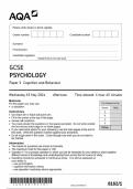 AQA GCSE PSYCHOLOGY Paper 1 Cognition and Behaviour 8182/1 QP Psychology G 15May24