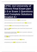 CPSC 112 University of Illinois Final Exam part 1-3 or Exam 1 Questions and Complete Solutions Graded A+