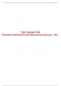 Test Bank For Research Methods for the Behavioral Sciences - 5th - 2015 All Chapters - 9781285077024