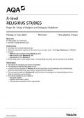 AQA A-level RELIGIOUS STUDIES Paper 2A Study of Religion and Dialogues: Buddhism 7062/2A June 2024