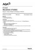 AQA A-level RELIGIOUS STUDIES Paper 2C Study of Religion and Dialogues: Hinduism 7062/2C June 2024