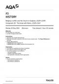 AQA AS  HISTORY Religious conflict and the Church in England, c1529–c1570  Component 2D The break with Rome  7041/2D  JUNE 2024