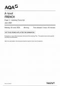 AQA A LEVEL FRENCH PAPER 1 2024 (7652/1/T: Listening Transcript)