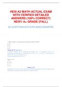 HESI A2 MATH ACTUAL EXAM  WITH VERIFIED DETAILED  ANSWERS (100% CORRECT)  NEW!/ A+ GRADE (FALL)