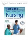 Test Bank for Fundamentals of Nursing The Art and Science of Person-Centered Care, 10th Edition by Carol R. Taylor, Pamela B Lynn, Jennifer L Bartlett