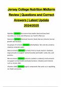 Jersey College Nutrition Midterm Review | Questions and Correct Answers | Latest Update 2024/2025