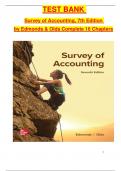 Test Bank for Survey of Accounting, 7th Edition by Edmonds & Olds, ISBN: 9781264442973, All 16 Chapters Covered, Verified Latest Edition