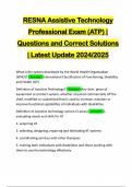 RESNA Assistive Technology Professional Exam (ATP) | Questions and Correct Solutions | Latest Update 2024/2025