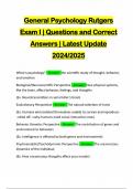 General Psychology Rutgers Exam I | Questions and Correct Answers | Latest Update 2024/2025