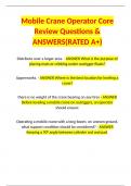 Mobile Crane Operator Core Review Questions & ANSWERS(RATED A+)