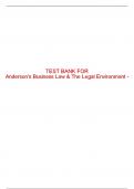 Test Bank For Anderson's Business Law & The Legal Environment - Comprehensive Edition - 24th - 2022 All Chapters - 9780357363744