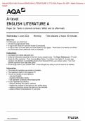 Actual 2024 AQA A-level ENGLISH LITERATURE A 7712/2A Paper 2A Texts in shared contexts: WW1 and its aftermath Merged Question Paper + Mark Scheme + Insert