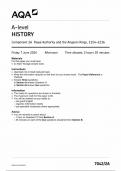 AQA A LEVEL HISTORY COMPONENT 2A QUESTION PAPER 2024 (7042/2A :Royal Authority and The Angevin Kings ,1154-1216)