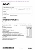 Actual 2024 AQA GCSE CITIZENSHIP STUDIES 8100/1 Paper 1 Merged Question Paper + Mark Scheme