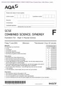 Actual 2024 AQA GCSE COMBINED SCIENCE: SYNERGY 8465/3F Foundation Tier Paper 3 Physical Sciences Merged Question Paper + Mark Scheme + Inserts