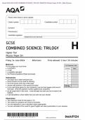 Actual 2024 AQA GCSE COMBINED SCIENCE: TRILOGY 8464/P/2H Physics Paper 2H Merged Question Paper + Mark Scheme + Insert