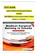 TEST BANK For Lewis's Medical Surgical Nursing in Canada, 4th Edition by Jane Tyerman, Shelley Cobbett, All Chapters 1 to 72 complete Verified editon ISBN:9780323848435