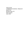 AQA GCSE COMBINED SCIENCE: TRILOGY 8464/B/1H Biology Paper 1H Mark scheme June 2020