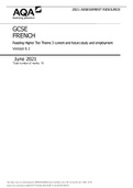 AQA GCSE FRENCH Reading Higher Tier Theme 3 current and future study and employment JUNE 2021