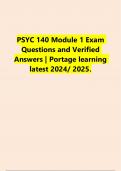 Portage Learning PSYC 140 Developmental Lifespan Psychology Exams PACKAGE DEAL| BUNDLE contains the latest Module 1,2,3,4,5,6,7, 8 & Final Exams with verified solutions - Everything you need to pass PSYC 140 is here!