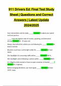 911 Drivers Ed: Final Test Study Sheet | Questions and Correct Answers | Latest Update 2024/2025