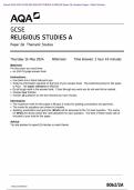 Actual 2024 AQA GCSE RELIGIOUS STUDIES A 8062/2A Paper 2A Thematic Studies Merged Question Paper + Mark Scheme