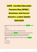 CSPR - Certified Specialist Payment Rep (HFMA) | Questions and Correct Answers | Latest Update 2024/2025