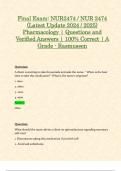 Final Exam: NUR2474 / NUR 2474 (Latest Update 2024 / 2025) Pharmacology for Professional Nursing | Questions and Verified Answers | 100% Correct | A Grade - Rasmussen