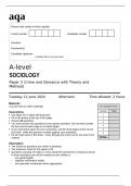 aqa A-level SOCIOLOGY Paper 3 Crime and Deviance with Theory and Methods(7192-3) OFFICIAL QUESTION PAPER 