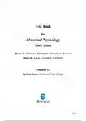 Test Bank - Abnormal Psychology Ninth Edition by Thomas Oltmanns, All Chapters |Complete Guide A+