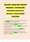 ONLINE 8 HOUR MAT WAIVER TRAINING – PHYSICIANS | Questions and Correct Answers | Latest Update 2024/2025