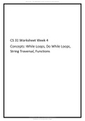 CS 31 Worksheet Week 4 Concepts: While Loops, Do While Loops,  String Traversal, Functions