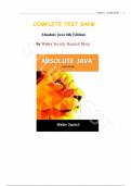 Test Bank - Absolute Java 6th Edition by Walter Savitch, Kenrick Mock, All Chapters | Complete Guide A+