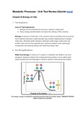 SBI4U (AP Biology) - Metabolic Processes Summary/Test Review