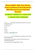 Mizzou MGMT 3300 Final Review  Exam Combined Tested Questions  With Revised Correct Detailed  Answers   |ALREADY GRADED A+ PASS 2024   >> BRAND NEW VERSION!! 