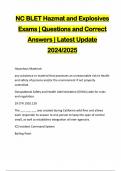 NC BLET Hazmat and Explosives Exams | Questions and Correct Answers | Latest Update 2024/2025