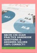 NBCMI CMI EXAM PRACTICE HANDBOOK QUESTIONS & ANSWERS SOLVED 100% CORRECT!!