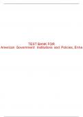 Test Bank For American Government: Institutions and Policies, Enhanced - 16th - 2021 All Chapters - 9780357136300